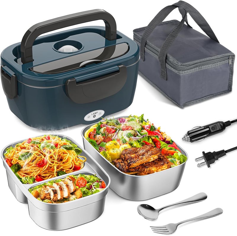 Vingud Electric Lunch Box for Adults, Heated Lunch Box for Men Women with Dual 1.5L SS Containers, Portable 80W Food Warmer for Car/Truck, Lonchera Eléctrica Portátil Christmas White Elephant Gifts - Image 1
